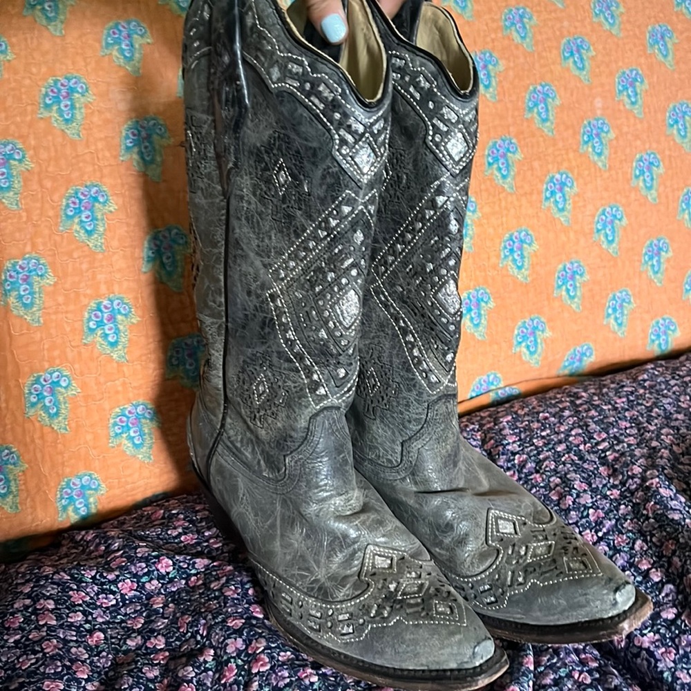 CORRAL A2963 Brandy gray black & silver glitter inlay snip toe cowgirl boots